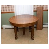 Antique Round Oak 5 Legged Dining Table and Leaves