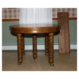 Antique Round Oak 5 Legged Dining Table and Leaves
