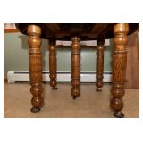 Antique Round Oak 5 Legged Dining Table and Leaves