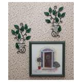 Wall Art and Two Vine Wall Hangings with Tealight Candle Holders