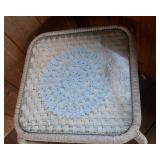 White Wicker Table with Glass Top