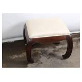 Elegant Dark Wood Footstool Ottoman with Geometric Upholstery