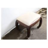 Elegant Dark Wood Footstool Ottoman with Geometric Upholstery
