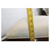 Elegant Dark Wood Footstool Ottoman with Geometric Upholstery