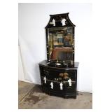 Handcrafted Black Lacquer Asian Sideboard with Wall Mirror