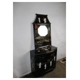 Handcrafted Black Lacquer Asian Sideboard with Wall Mirror