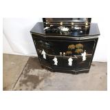 Handcrafted Black Lacquer Asian Sideboard with Wall Mirror