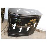 Handcrafted Black Lacquer Asian Sideboard with Wall Mirror