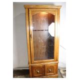 Rustic Oak Display Gun Cabinet with Glass Door and Deer Accents