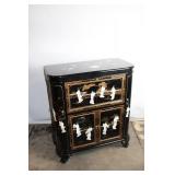 Vintage Black Lacquered Bar Cabinet with Asian Motif