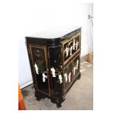 Vintage Black Lacquered Bar Cabinet with Asian Motif