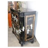 Vintage Black Lacquered Bar Cabinet with Asian Motif