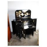 Vintage Black Lacquered Bar Cabinet with Asian Motif