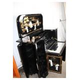 Vintage Black Lacquered Bar Cabinet with Asian Motif