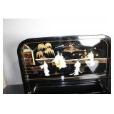 Vintage Black Lacquered Bar Cabinet with Asian Motif
