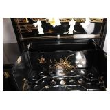 Vintage Black Lacquered Bar Cabinet with Asian Motif