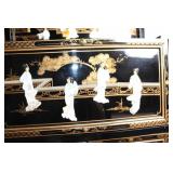 Vintage Black Lacquered Bar Cabinet with Asian Motif