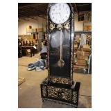 Antique Black Lacquered Mauthe Grandfather Clock with Inlay Detail