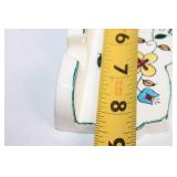 Vintage Floral Ceramic Kitchen Utensil Set with Wooden Handles and Wall Holder