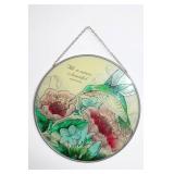 Handmade Stained Glass Art with Hummingbird and Floral Design by Joan Baker