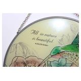 Handmade Stained Glass Art with Hummingbird and Floral Design by Joan Baker