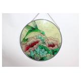 Handmade Stained Glass Art with Hummingbird and Floral Design by Joan Baker