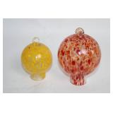 Pair of Handblown Glass Ornaments in Red and Yellow
