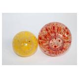 Pair of Handblown Glass Ornaments in Red and Yellow