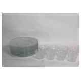 Set of 8 Glass Teacups and Floral Pattern Dessert Plates