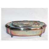 Vintage Silver-Plated Jewelry Box with Ornate Lid Design