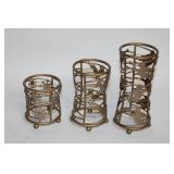 Set of 3 Bronze Candle Holders with Holiday Decorations