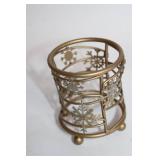 Set of 3 Bronze Candle Holders with Holiday Decorations