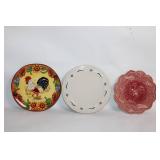 Set of 3 Decorative Plates with Rooster and Floral Designs
