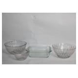 Set of 4 Glass Mixing and Serving Bowls with Pyrex Baking Dish