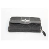 Black Leather and Fabric Wallet with Multiple Compartments