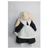 Vintage Handcrafted Bunny Doll in Black Dress with White Apron
