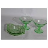 Set of 3 Uranium Glass Tableware with Leaf and Swirl Designs