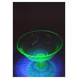 Set of 3 Uranium Glass Tableware with Leaf and Swirl Designs
