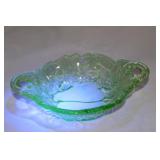 Set of 3 Uranium Glass Tableware with Leaf and Swirl Designs
