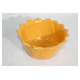 Yellow Scalloped Ceramic Bowl and Rustic Wooden Chicken Decor Pair