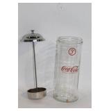 Vintage Coca-Cola Glass Straw Dispenser with Metal Lid