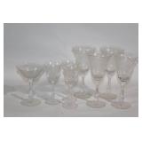 Set of 8 Vintage Etched Glass Stemware