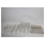 Vintage Set of 40 Clear Glassware Pieces with Decorative Bubble Design