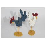 Set of Ceramic and Decorative Roosters with Plant Holder Stand