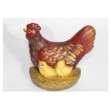 Pair of 2 Cast Iron Rooster and Hen Doorstops