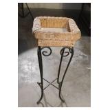 Woven Wicker Plant Stand with Metal Base