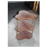 Vintage Wooden 3-Tier Corner Table with Brass Poles