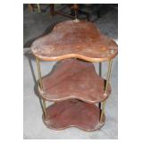 Vintage Wooden 3-Tier Corner Table with Brass Poles