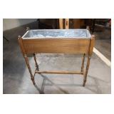 Vintage Wooden Planter Stand with Metal Liner
