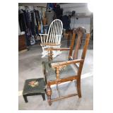 Vintage Wooden Chair with Floral Upholstery and Matching Footstool